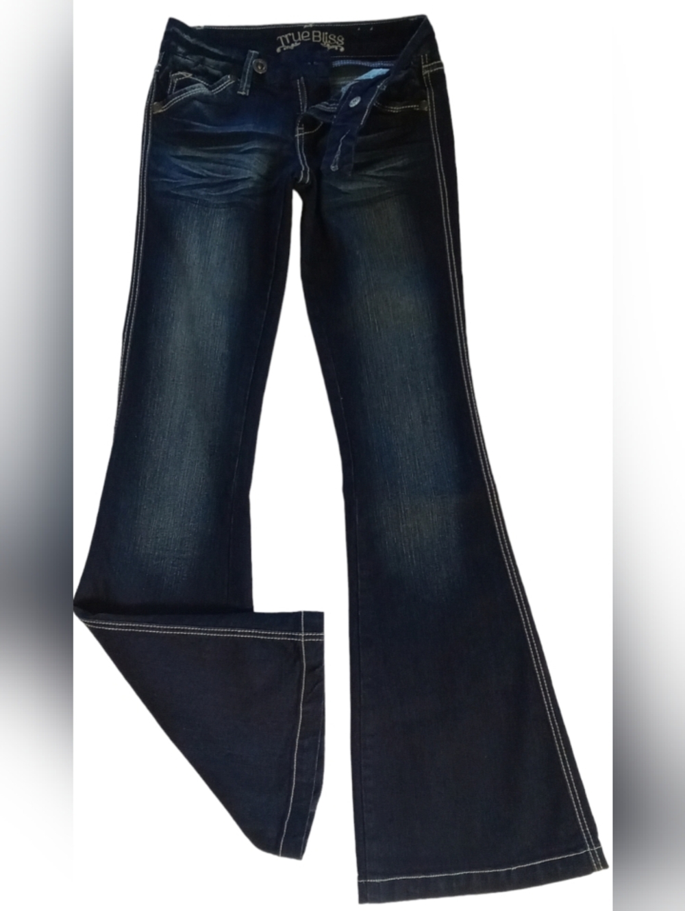 TRUE BLISS DARK BLUE DENIM WIDE LEG STRETCH JEANS SIZE 1